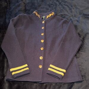 Vintage Lauren Ralph LaurenNavy Knit Jacket with Gold Trim🍀